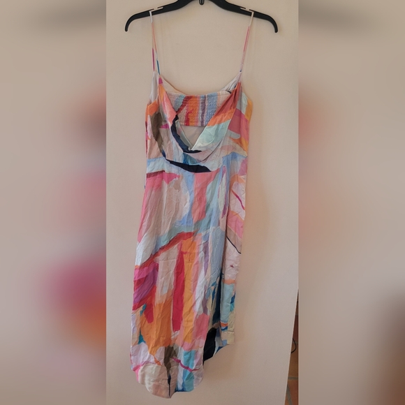 Anthropologie Square Cowl Neck Ruched Side Slit Slip Dress - Picture 4 of 9